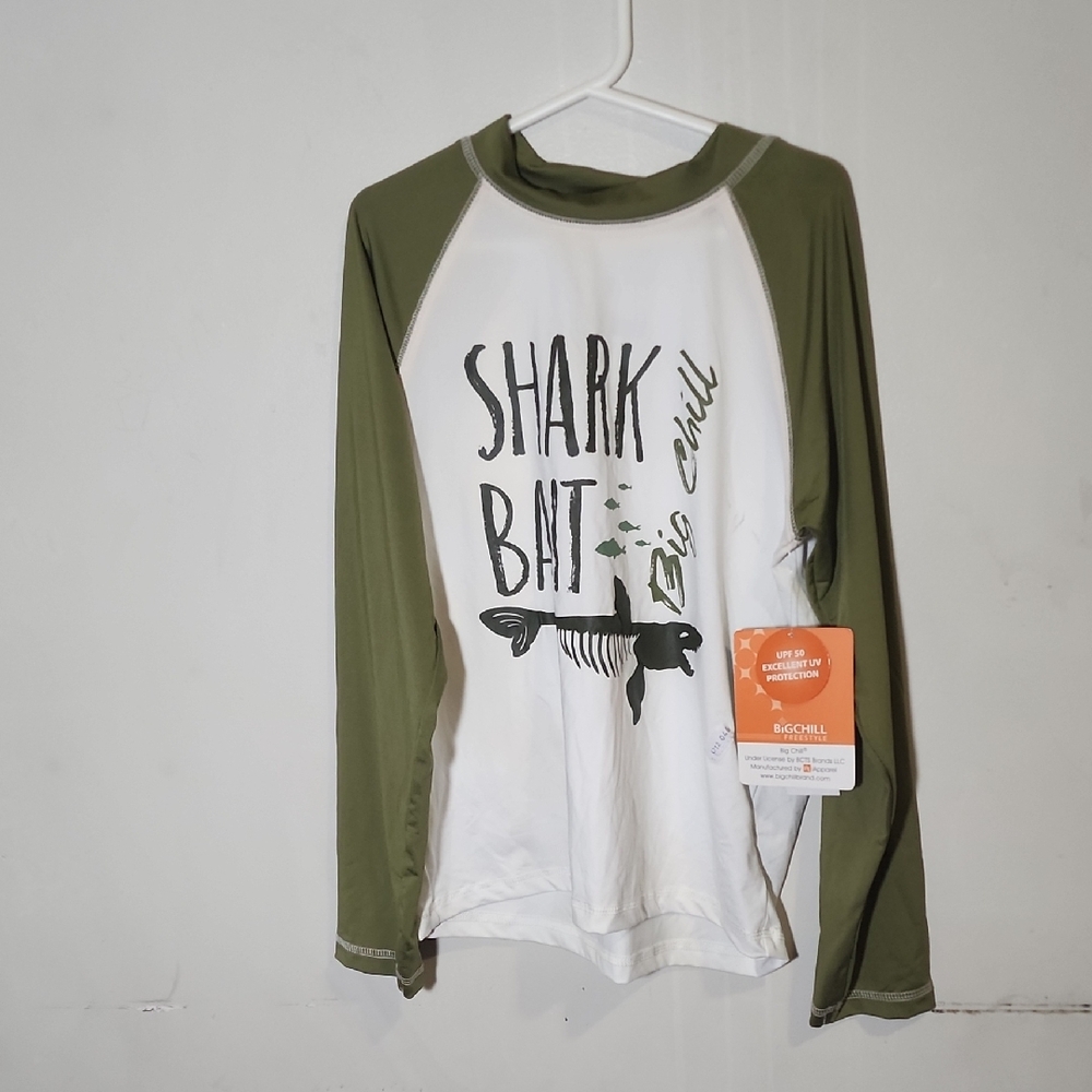 Big Chill Shark Bite Long Sleeve Tee - Olive Green & White